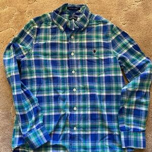 Simply Southern Blue & Green Plaid Button-Down Shirt boys small